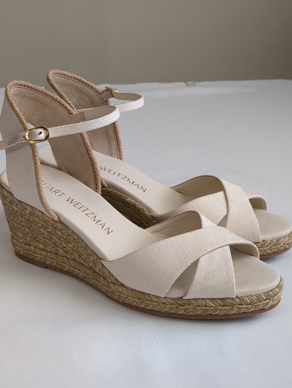 Stuart Weitzman Mirela II Canvas Espadrille Wedge Sandals Sz 11.5